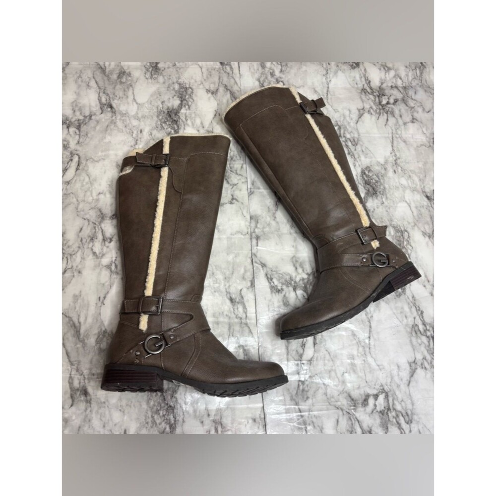 G by Guess Brown Knee-High Shearling Trim Riding Boots